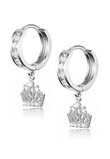 lovely silver cubic zirconia princess crown baby huggie earrings